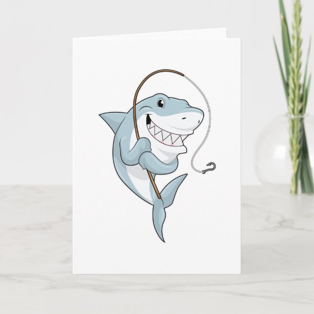 Carte Requin comme pêcheur avec canne à pêche (Devant)