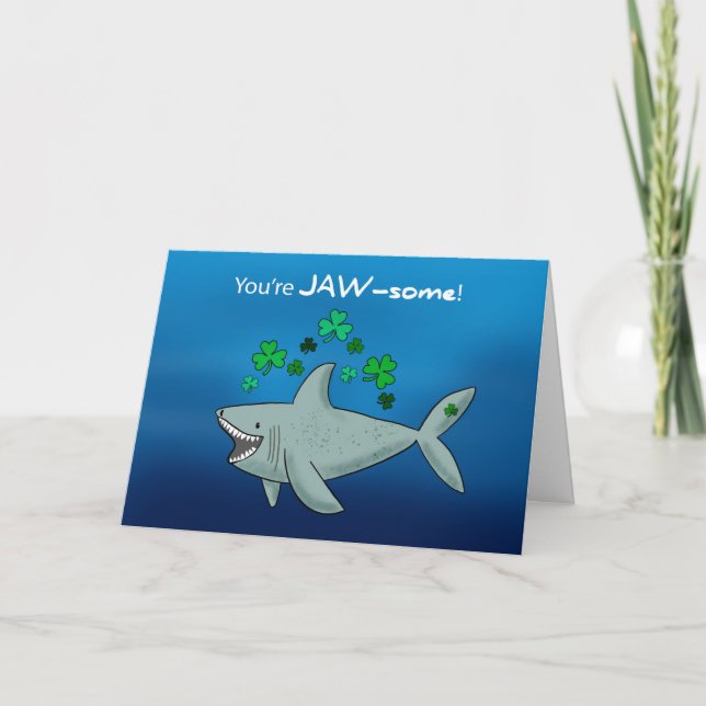 Carte Requin Jour de la Saint Patrick avec Shamrocks (Devant)