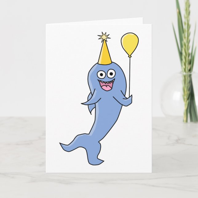 Carte Requin mignon avec ballon d'anniversaire. (Devant)