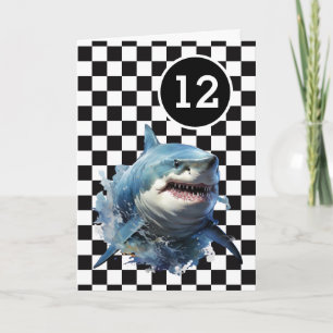 Carte Requin noir blanc À damiers 12e anniversaire