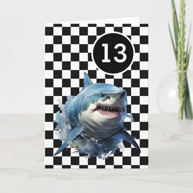 Carte Requin noir blanc À damiers 13e anniversaire (Devant)