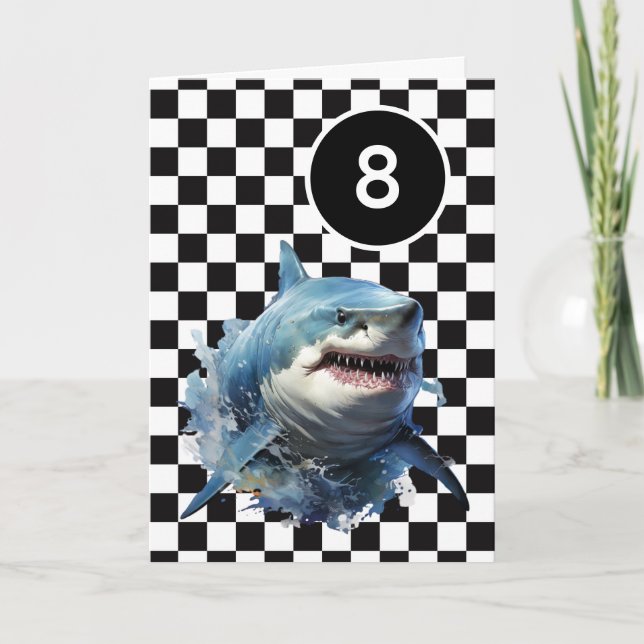 Carte Requin noir blanc À damiers 8e anniversaire (Devant)