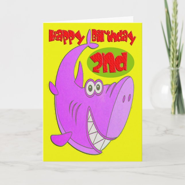 Carte Requin rose deuxième anniversaire (Devant)