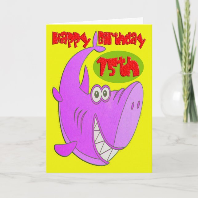 Carte Requin rose Quinzième anniversaire (Devant)