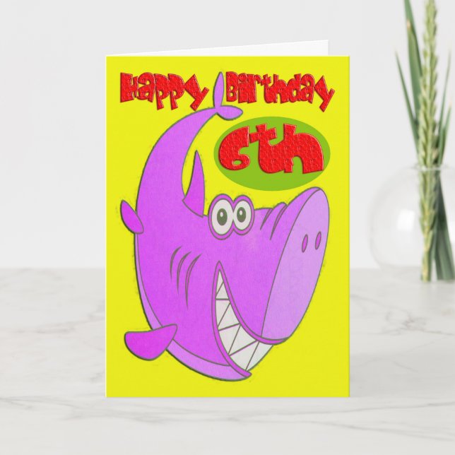 Carte Requin rose Sixième anniversaire (Devant)