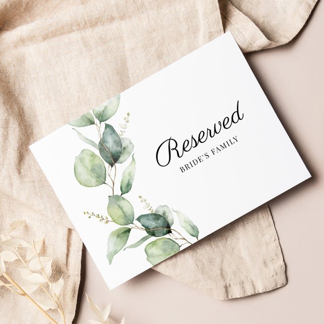 Carte Réservée Mariage Eucalyptus Greenery (Watercolor Eucalyptus Greenery Wedding Reception Table Reserved Card)