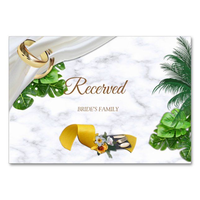Carte réservée pour un mariage tropical romantique (Devant)