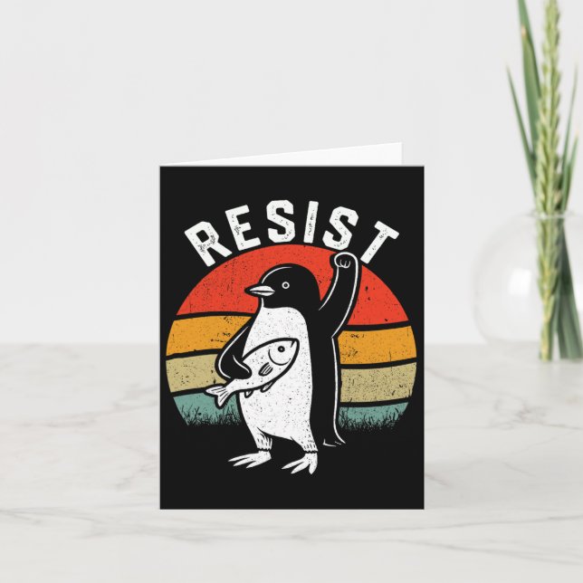 Carte Résiste à la rétro de pingouin Résiste graphique (Devant)