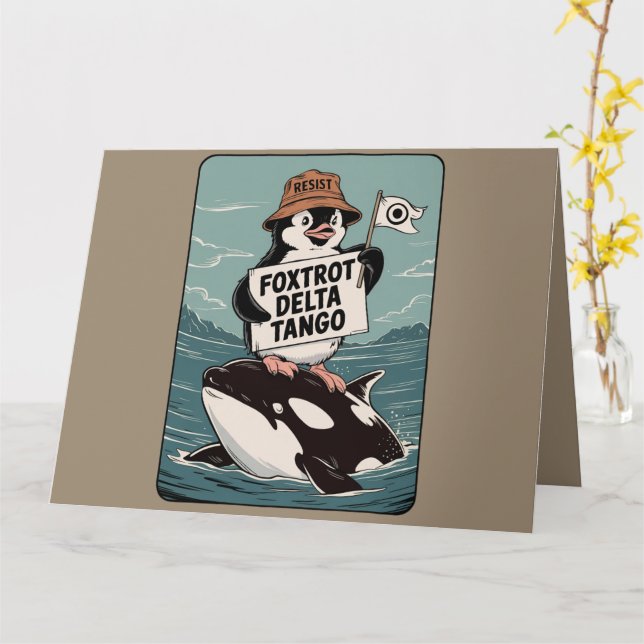 Carte Résister à l'activisme Vintage des pingouins (Fleur jaune)