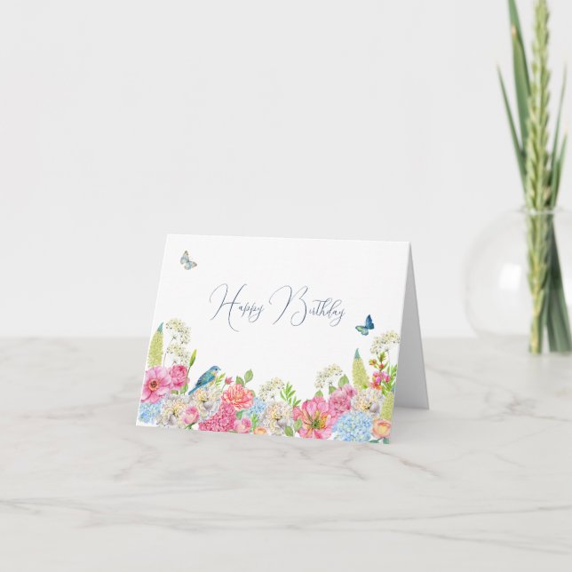 Carte Ressort rose vert bleu fleuri (Devant)
