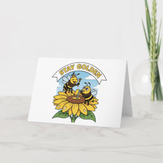 Carte Restez doré - Illustration des abeilles et des fle