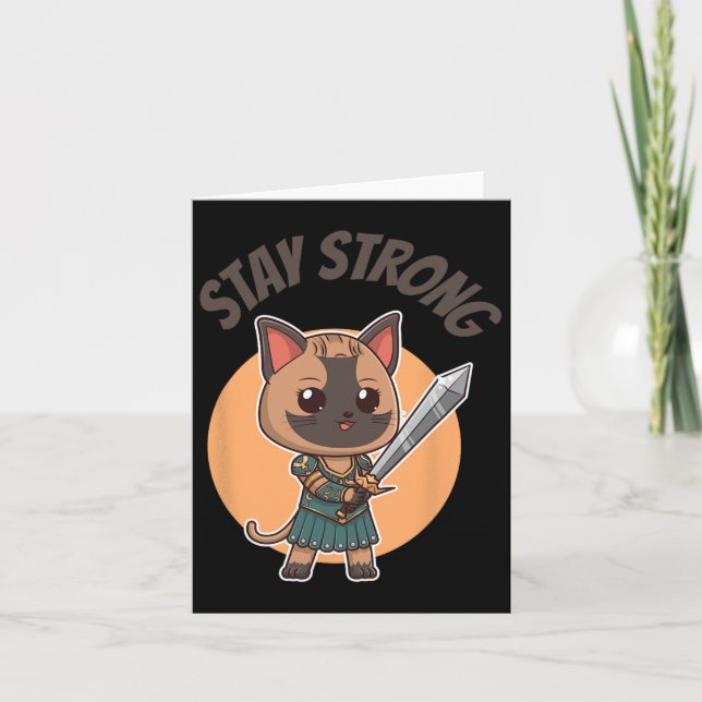 Carte Restez fort Chat guerrier (Devant)