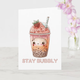 Carte Restez mignonne boba bubble tea thé aux perles ros