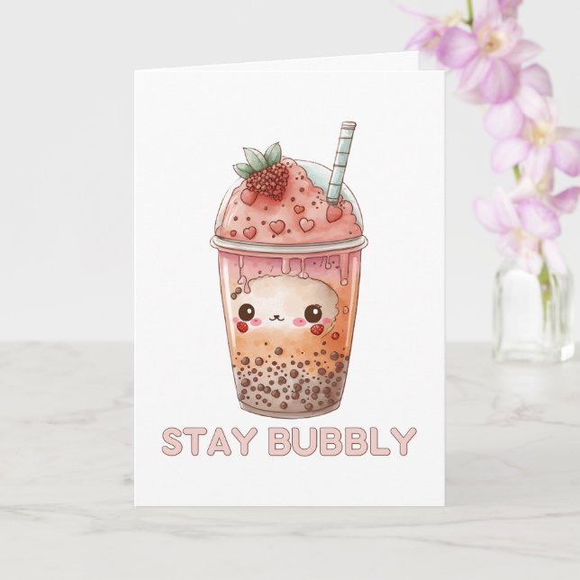 Carte Restez mignonne boba bubble tea thé aux perles ros (Orchidée)