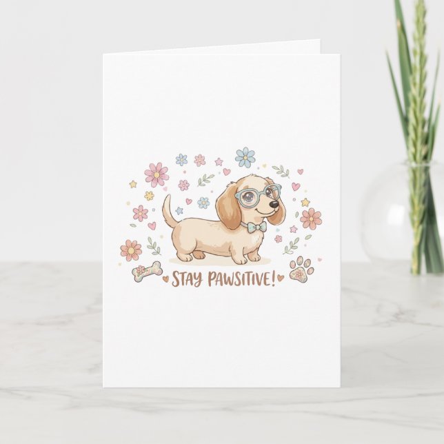 Carte Restez Pawsitif Mignon Teckel (Devant)