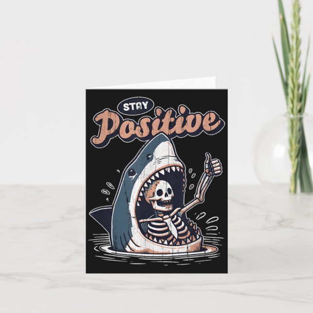 Carte Restez positif requin drôle et squelette drôle (Devant)