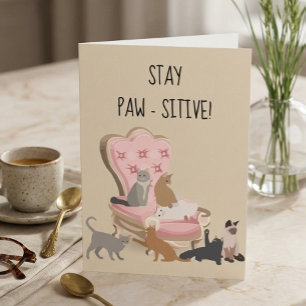 Carte Restez positifs, chat drôle et positif pense à vou