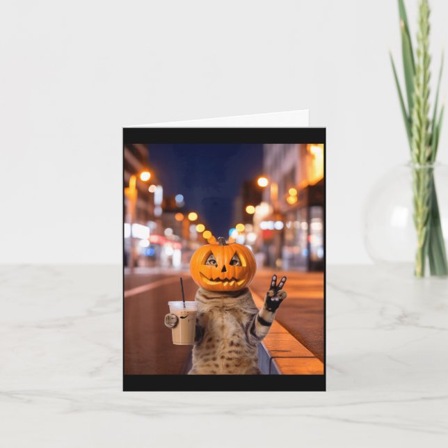 Carte Restez sauvage chat d'Halloween buvant du café gla (Devant)