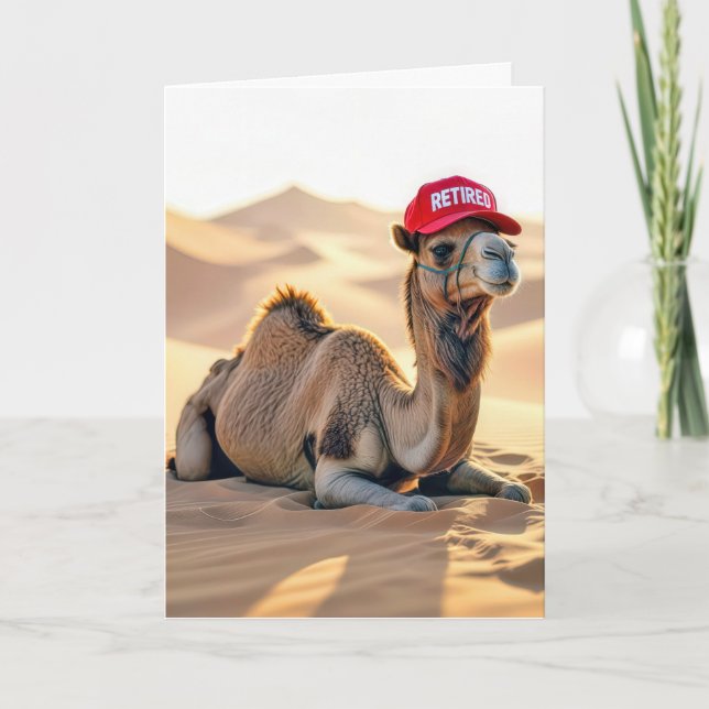 Carte Retirement Camel Wearing a Red Cap (Devant)