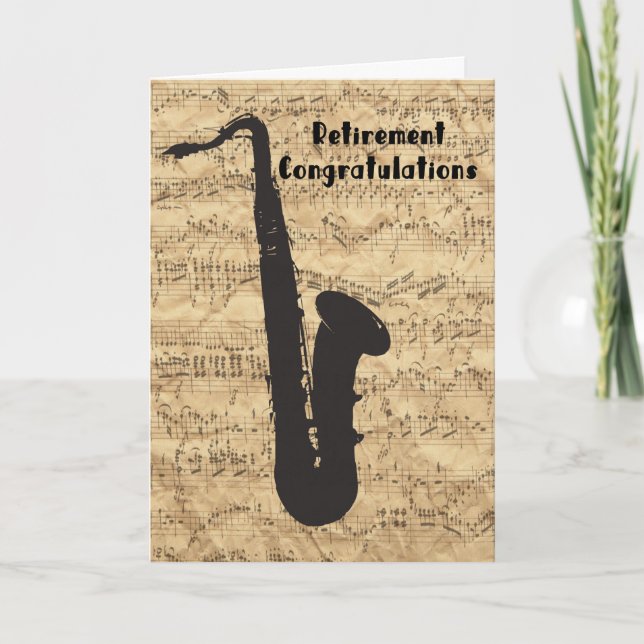 Carte Retirement Card for Musician Notes and Sax (Devant)