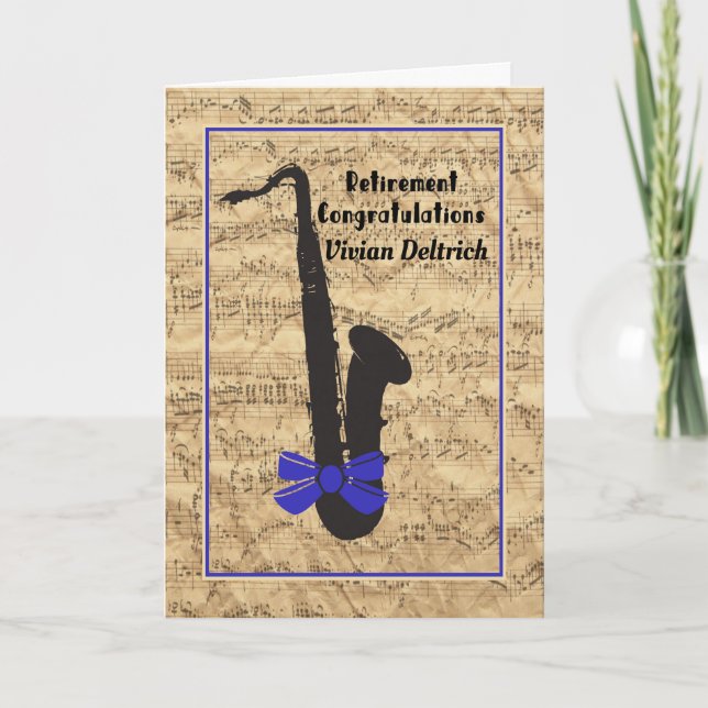 Carte Retirement Card for Musician Notes and Sax (Devant)