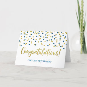 Carte Retirement congratulations Blue Gold Confeti