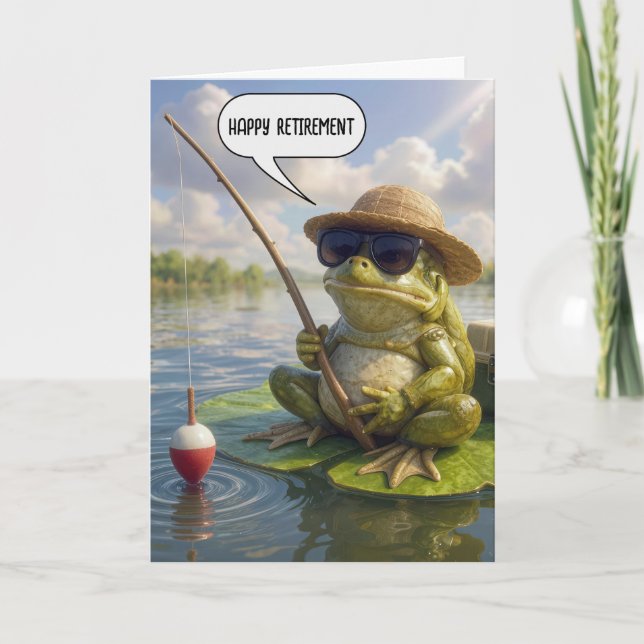 Carte Retirement Frog Fishing on Lily Pad (Devant)