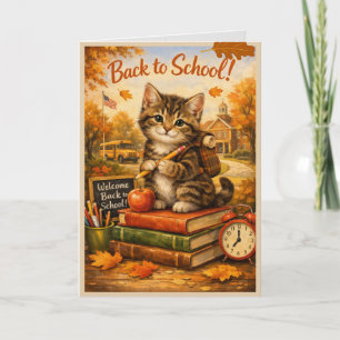 Carte Retour à l'école Kitty — Message Automnal Motivant