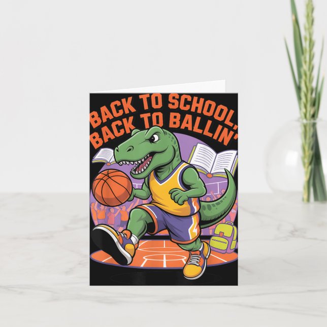 Carte Retour à l'école Retour au ballon Basket-ball Dino (Devant)