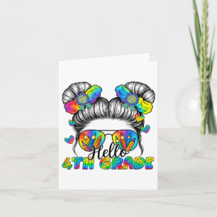 Carte Retour à l'école Tie Dye Bonjour 4e année Chignon 