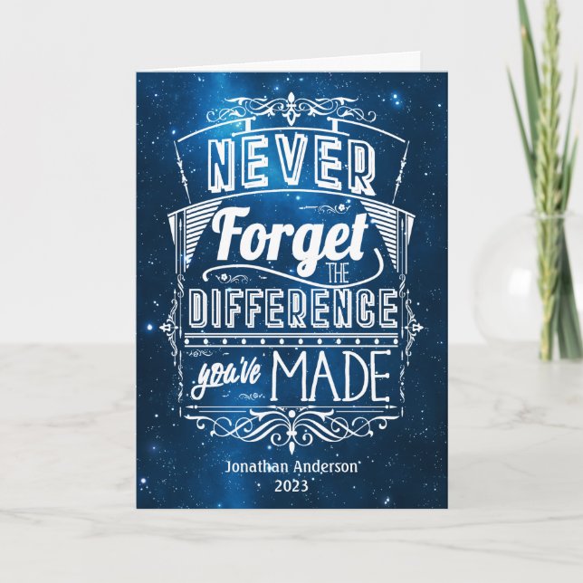 Carte Retraite n'oubliez jamais l'espace bleu (Devant)