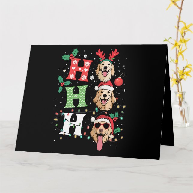 Carte Rétrieurs Ho Ho Ho dorés de Noël (Fleur jaune)