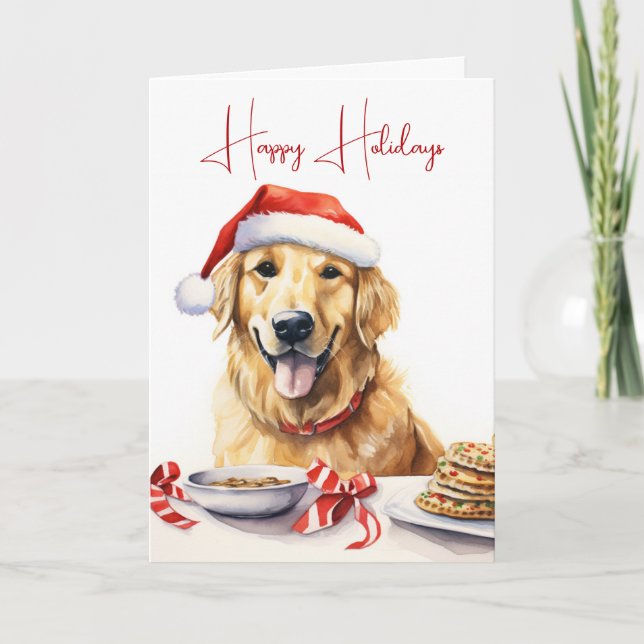 Carte Retriever en or de Noël avec cookies (Devant)