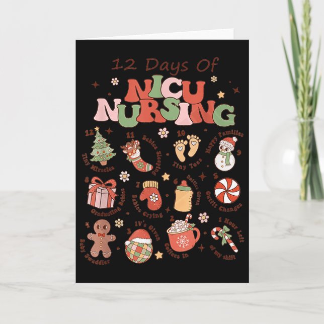Carte Retro 12 Days Of Nicu Nursing Christmas Nicu Nurse (Devant)