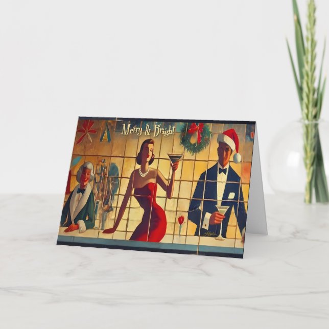 Carte Retro 50s Christmas Eve Bar Last Call Martini (Devant)