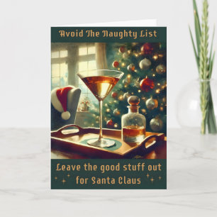 Carte Retro 50s Évitez la Liste Vilain Noël Martini