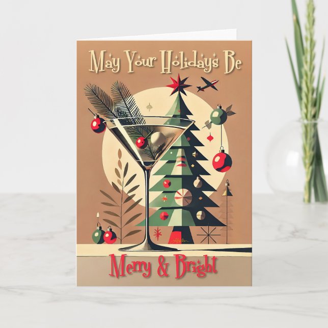 Carte Retro 50s Jet Set Martini de Noël arbre (Devant)