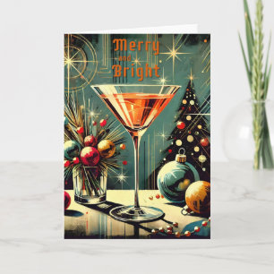 Carte Retro 50s Joyeux et Lumineux Martini de Noël