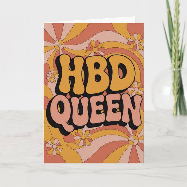 Carte Retro 70s Groovy HBD Queen Birthday Card for Her (Devant)