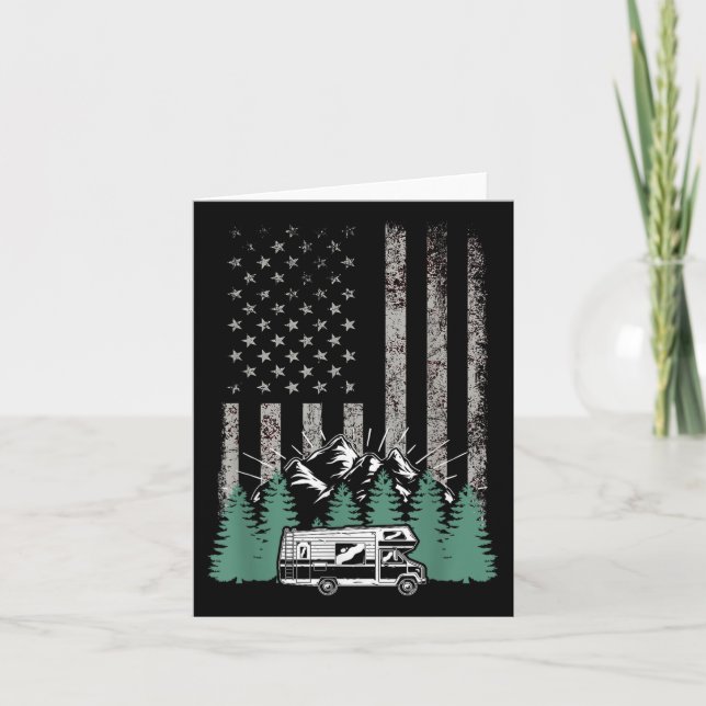Carte Retro American Flag Rv There Camper Camper Camper  (Devant)