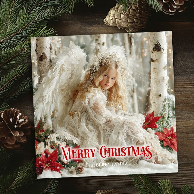Carte rétro angélique ange rouge blanc or joyeuse (Retro angelic angel red white gold cheerful greeting card

)