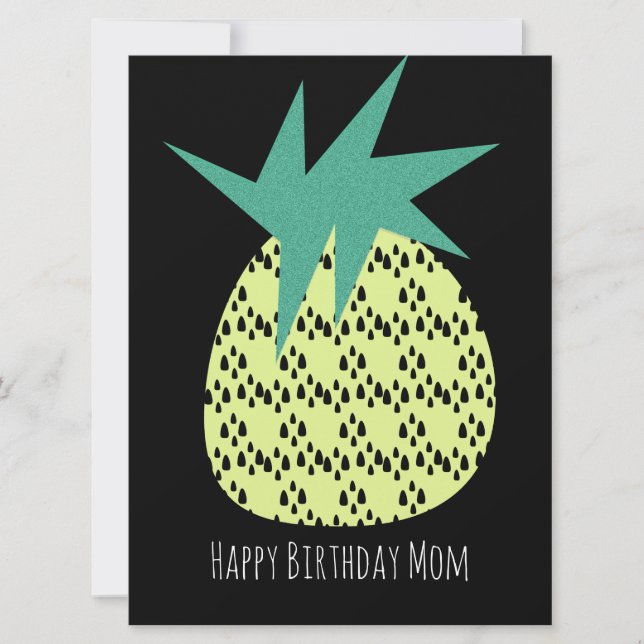 Carte Rétro Anniversaire Bonheur Ananas Jaune Noir (Devant)
