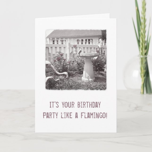 Carte Retro Anniversaire Flamant rose Jardin mignon Bain (Devant)