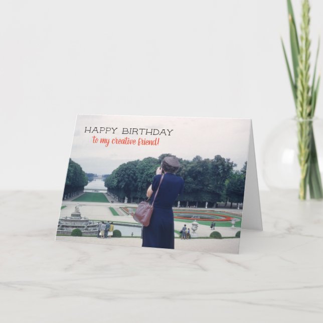 Carte Retro Anniversaire Lady avec Camera Creative Frien (Devant)