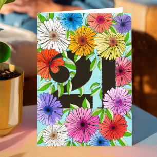 Carte Retro Aqua Blue Personnalisé 21e anniversaire Flor