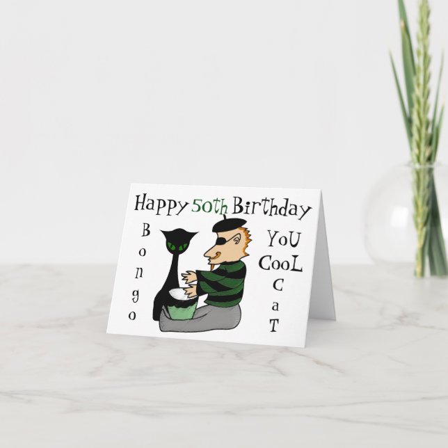 Carte Retro Beatnik Bongo Custom Age Birthday Card (Devant)