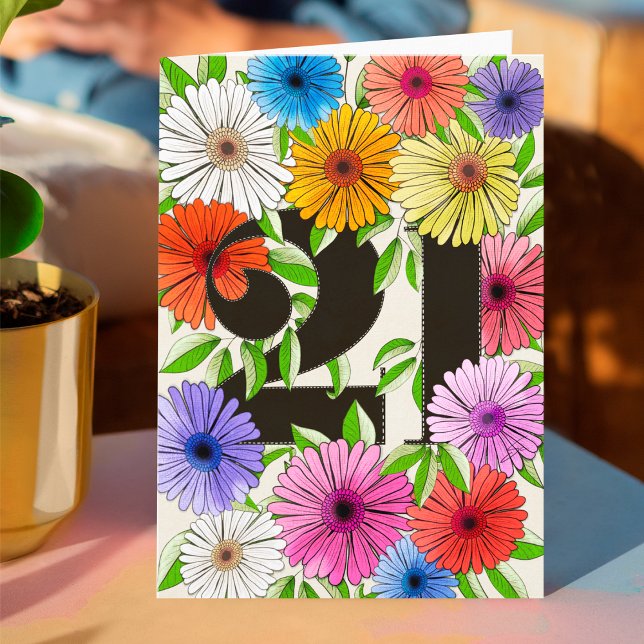 Carte Retro Bege Personnalisé 21e anniversaire Floral (Créateur téléchargé)
