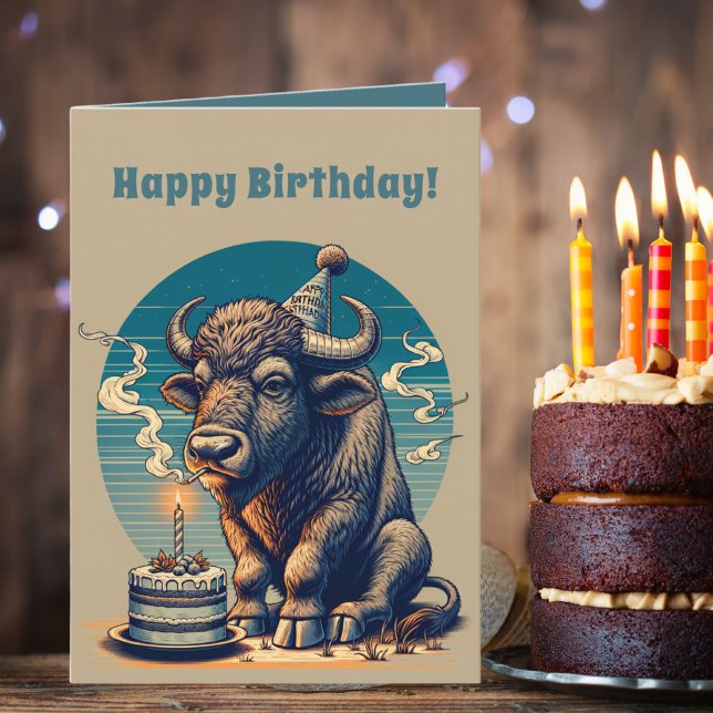 Carte Retro Bison Buffalo Joyeux anniversaire (Créateur téléchargé)