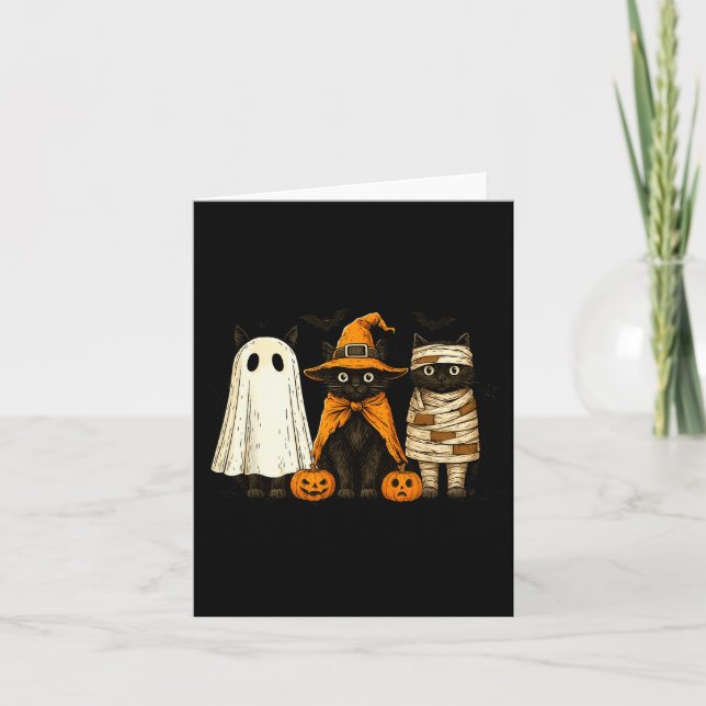 Carte Retro Black Cat Witch Y Halloween Pumpkin Women Me (Devant)