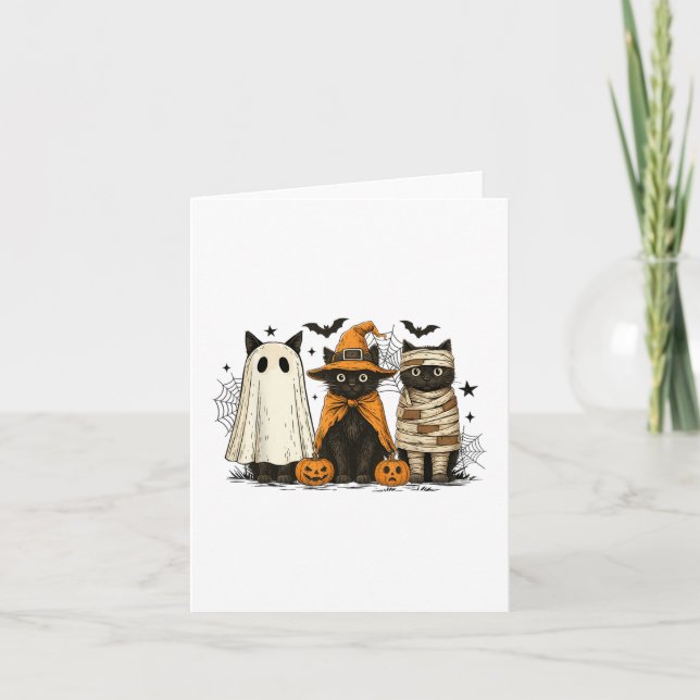 Carte Retro Black Chat sorcière effrayante Halloween Cit (Devant)